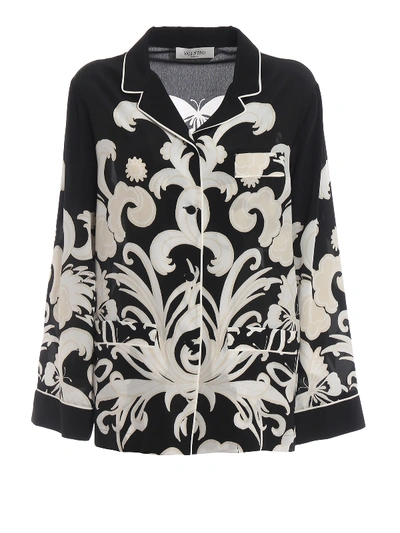 Valentino Phoenix Print Crepe De Chine Pyjama Shirt In Black