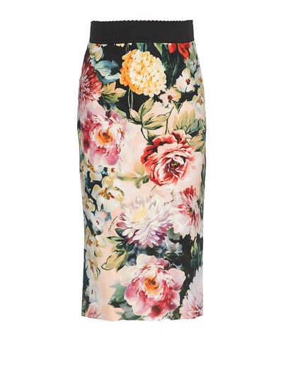 Dolce & Gabbana Rose Printed Cady Pencil Skirt In Multicolour