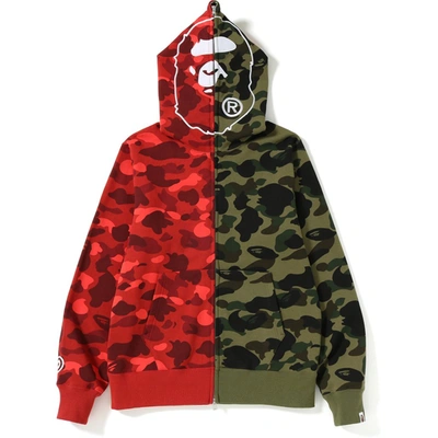 Pre-owned Bape 1st X Color Camo 2nd Ape Half Full Zip Hoodie Green/red