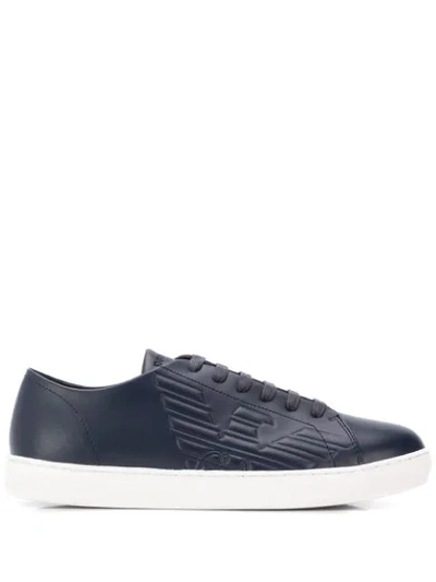 Emporio Armani Ea Leather Cup Sole Trainer Colour: Navy In Blue