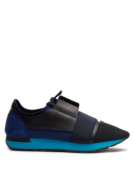 Balenciaga Race Men's Mesh & Leather Trainer Sneaker, Dark Blue In Navy ...