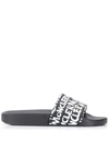 Moncler Graffiti Logo Print Slide Sandals In Black