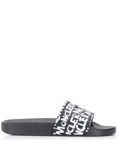 Moncler Graffiti Logo Print Slide Sandals In Black