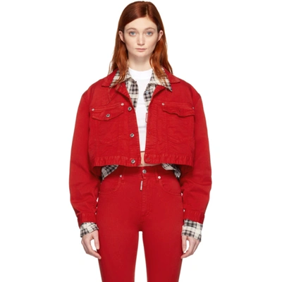 Dsquared2 D Squared Cropped Denim Jacket In Red