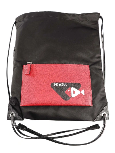 Prada Saffiano Pocket Black Nylon Backpack