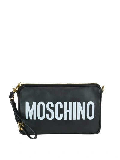 Moschino Logo Print Leather Cross Body Bag In Black