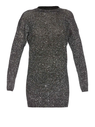 Saint Laurent Sequin Embellished Sweater Style Dress In Silver