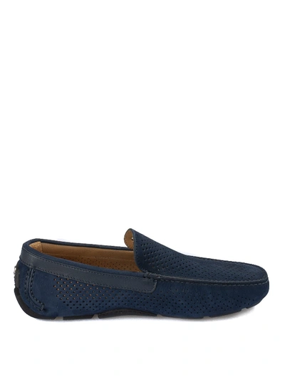 Baldinini Perforated Nubuck Loafers In Blue