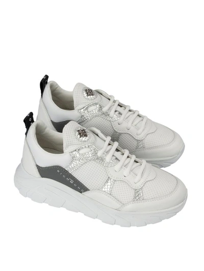 John Richmond Silver Inserts Leather And Fabric Sneakers In White