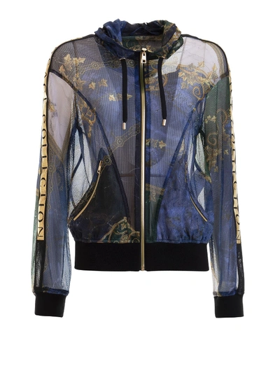 Versace Patterned Mesh Hooded Jacket In Multicolour