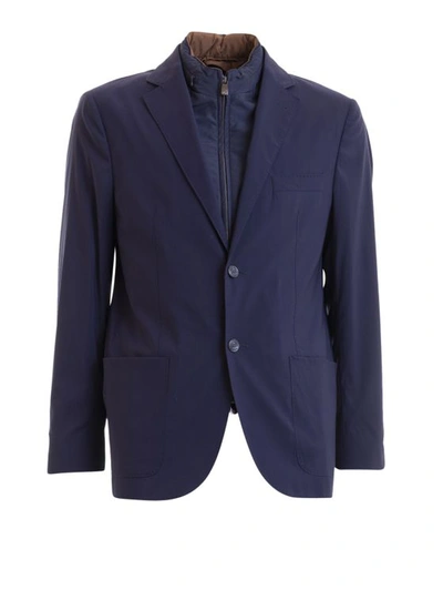 Corneliani Water Resistant Blazer With Removable Collar In Blue
