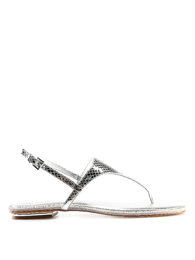 Michael Kors Enid Silver Reptile Leather Thong Sandals