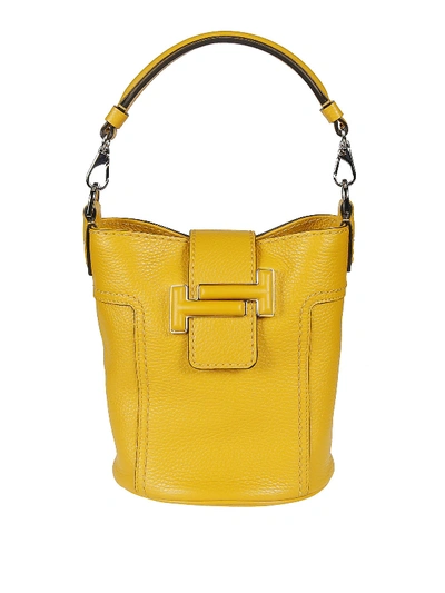 Tod's Double T Mini Leather Bucket Bag In Yellow