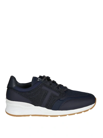 Tod's Midnight Blue Leather And Fabric Sneakers In Dark Blue