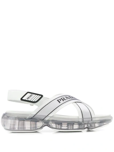 Prada Bubble-sole Cross-strap Slingback Sandals In White,black