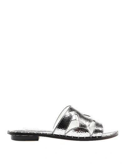 Michael Kors Annalee Silver Leather Slide Sandals