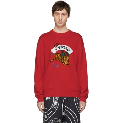 Kenzo Jumping Tiger Cotton Blend Sweater In Red