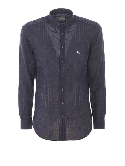 Etro Micro Patterned Cotton And Linen Bd Shirt In Dark Blue