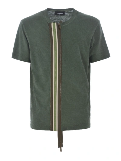 Dsquared2 Front Zip Stonewashed T-shirt In Dark Green