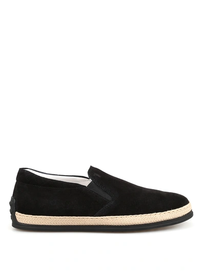 Tod's Black Suede Espadrilles Style Slippers