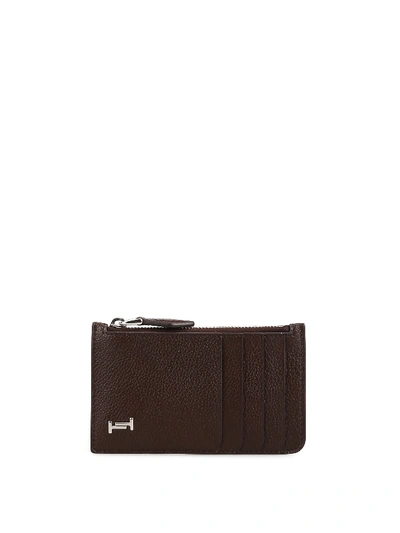 Tod's Double T Brown Leather Zip Card Case