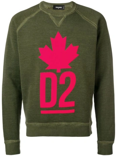 Dsquared2 Logo Print Green Cotton Sweatshirt