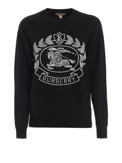 Burberry Black Logo Embroidery Cotton Blend Crew Neck