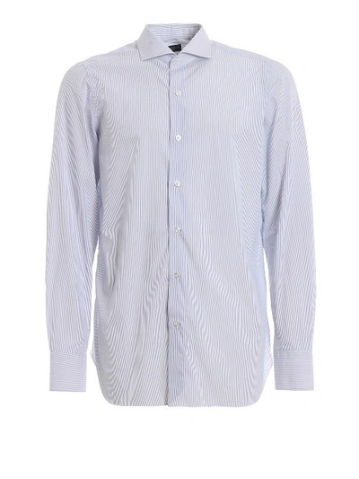 Finamore 1925 Napoli Extra Fine Striped Cotton Shirt In Light Blue