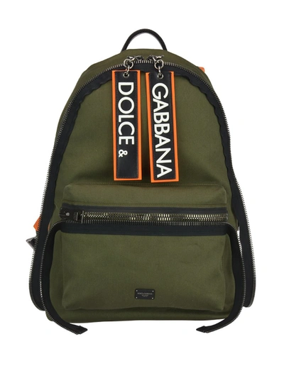 Dolce & Gabbana Army Green Canvas Vulcano Backpack In Dark Green