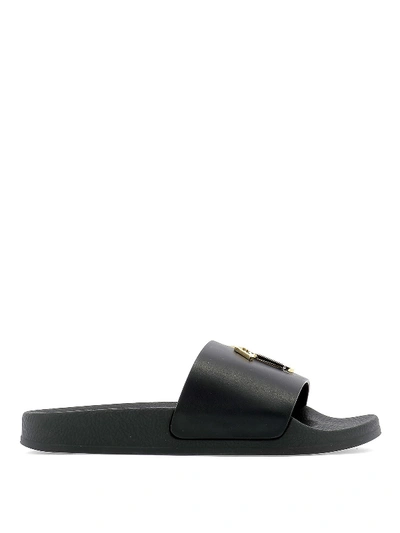 Giuseppe Zanotti Leather Slide Sandals With Signature In Black