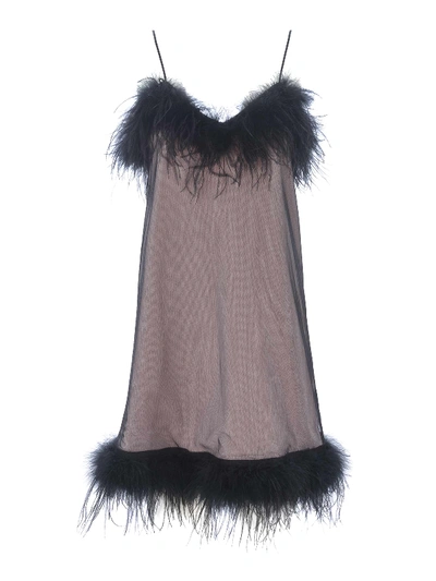 Mcq By Alexander Mcqueen Cady And Tulle Dress With Feather Trimming In Black
