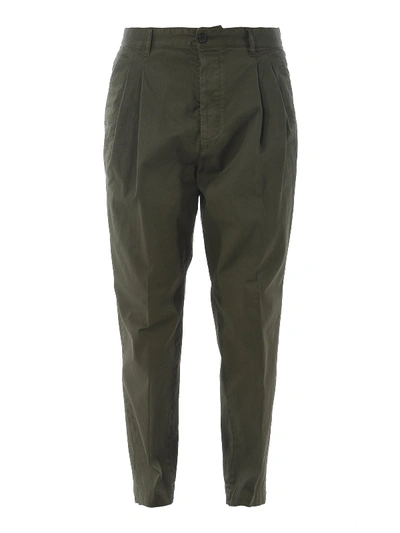 Dsquared2 Cotton Drill Pleated Front Trousers In Dark Green