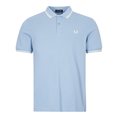 Fred Perry Twin Tipped Logo Polo In Light Blue-blues