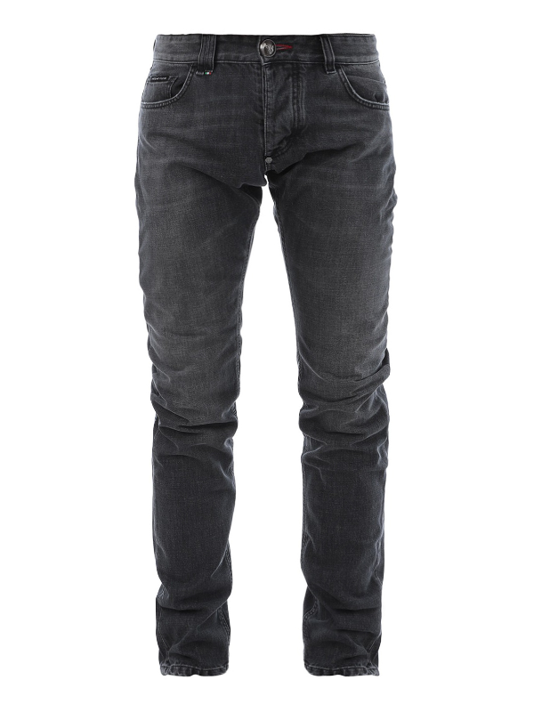 Philipp Plein Dark Grey Cotton Denim Jeans | ModeSens