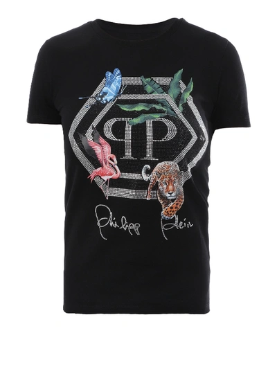 Philipp Plein Jungle Crystal Embellished Black T-shirt