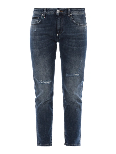 Philipp Plein Cotton Denim Cropped Jeans In Dark Wash