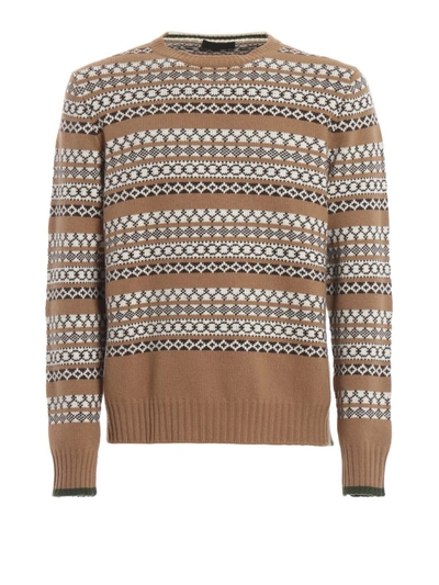 Prada Wool And Cashmere Jacquard Patterned Sweater In Light Brown