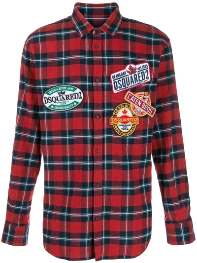 Dsquared2 Tartan Shirt With Logo Patches In Black