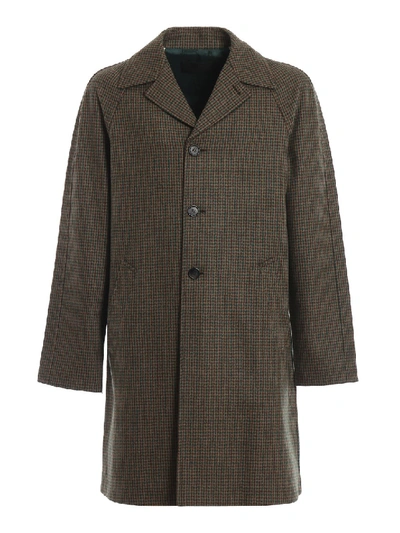 Prada Houndstooth Shetland Wool Coat In Grey