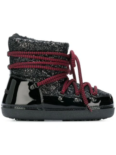 Dsquared2 Laces Detailed Glittered Snow Boots In Black