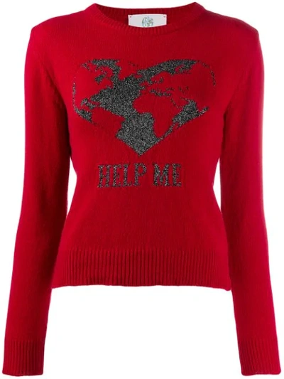 Alberta Ferretti Embroidered Help Me Jumper In Red,metallic