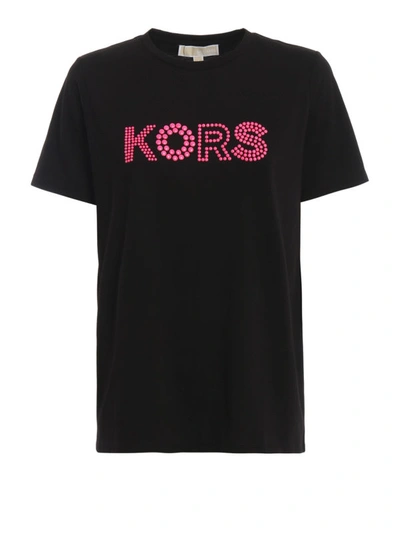 Michael Kors Fuchsia Studded Logo Black T-shirt