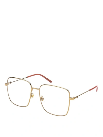 Gucci Golden Rectangular Optical Glasses In 001 Gold Gold Transparent