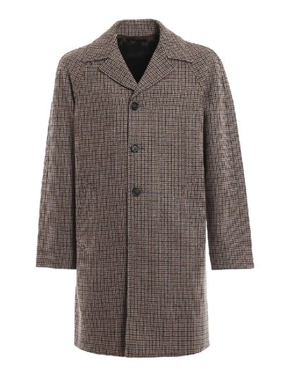 Prada Houndstooth Shetland Wool Coat In Grey