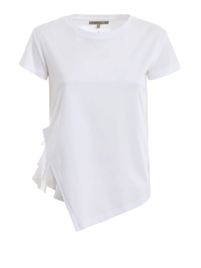 Patrizia Pepe Asymmetric White T-shirt With Ruched Top