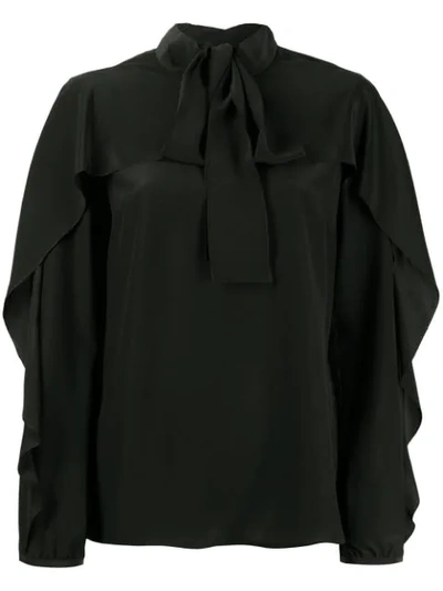 Red Valentino Black Silk Ruffled Blouse With Pussy Bow