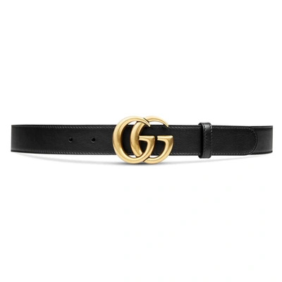 Pre-owned Gucci  Double G Brass Buckle Leather Belt 1 Width Black