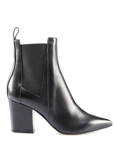 Sergio Rossi Leather Pointy Toe Ankle Boots In Black