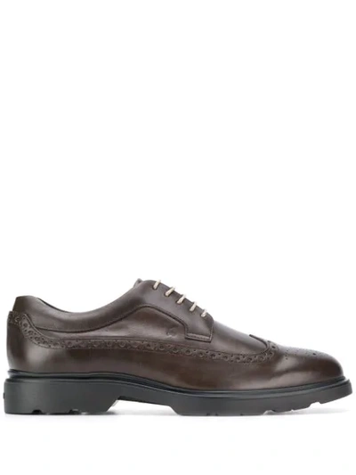 Hogan Route H393 Leather Derby Brogues In Brown