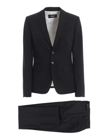 Dsquared2 Wool Suit With Logo Buttons In Black